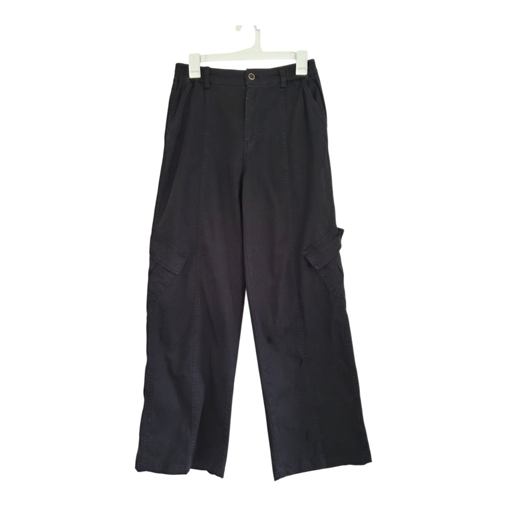 And Now This Twill Cargo Pants Womens S Washed Black Wide Leg Utility NWT